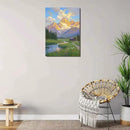 The mountain stream and lawn scenery under the sun is suitable for posting in the living room bedroom office landscape poster wall painting by CozyNest Decor