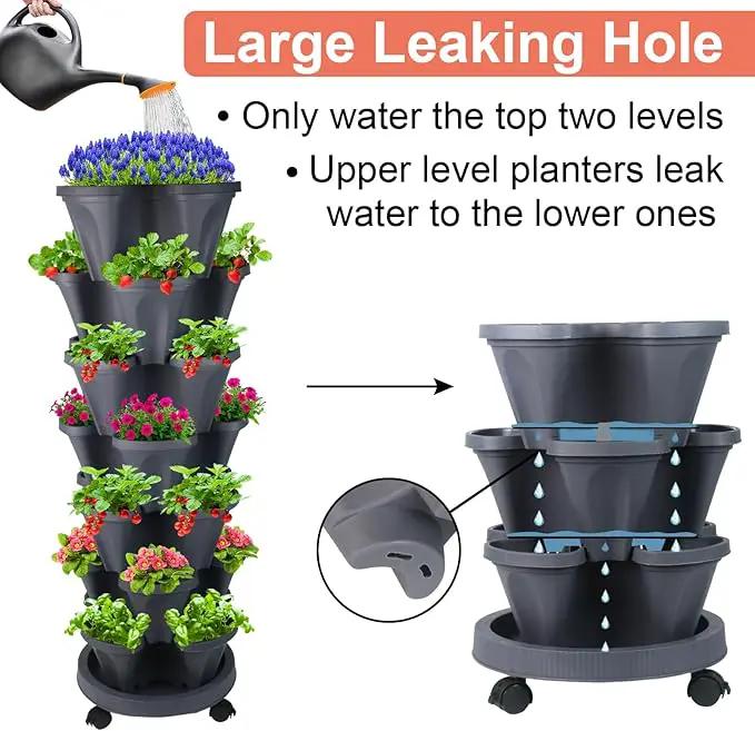 Vertical Planter 7 Tier Stackable Planters Garden Planters Strawberry Herb Flower and Vegetable Planter Indoor Outdoor Gardening Pots with Removable Wheels and Tools, photo 3 of 8