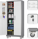 71" H×32" W×16" D Garage Storage Cabinet with Wheels & Pegboard, Locking Metal Storage Cabinet with Doors and 5 Adjustable Shelves & & 4 Hooks for Garage Warehouse Home Office, White and Gray by GreenHaven Gardens