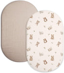Bassinet Sheet for Baby Boy and Girl 2 Pack, Fitted Sheets for Rectangle, Oval, Hourglass Bassinet Mattress, Muslin Moses Basket Sheets with Neutral Style (Teddy & Friends) by TinyTreasures Baby Boutique