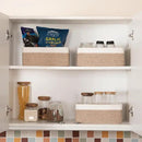 3 Pack Small Storage Baskets for Organizing, Cute Woven Decorative Gift Baskets for Shelves, Mini Closet Organizer Bins with Handles, 11.81''Lx7.87''Wx4.72''H-Brown and White by CozyNest Decor