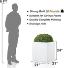Metallic Heavy Planter Box for Outdoor or Indoor, No Assemble and Seamless, Large Square Planter, Cube Planter for Tall Trees, Plants, Flowers 21Lx21Wx24H 35Pounds White by GreenHaven Gardens