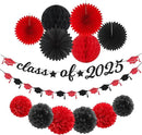 Red Black Party-Decoration Graduation Banner - 14pcs Kits Cap Garland Streamers, Paper Tissue Pom Poms Flowers Fans Honeycomb,Class Of 2025 College High School Grad Decor Hugfond by CozyNest Decor