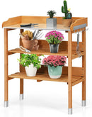 S AFSTAR Potting Bench, Work Station with Fir Wood Construction & Metal Tabletop, Garden Planting Table w/Open Shelves and Hanging Hooks, Gardening Table Potting Table for Outside Backyard Balcony by GreenHaven Gardens