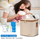 Breastmilk Cooler Bag with Ice Pack Fits 6 Baby Bottles Up to 9 Ounce, Baby Bottle Bag with Shoulder Strap for Nursing Mom Daycare, Cream by TinyTreasures Baby Boutique