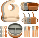 Silicone Baby Feeding Set 21 Pcs, Baby Led Weaning Supplies, Baby Feeding Supplies Set BPA Free, Essentials for Newborn Gift Walnut Color, Beige, Smoky Gray by TinyTreasures Baby Boutique