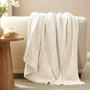 Amélie Home Chenille Knit Throw Blanket for Couch, Chevron Texture Decorative Soft Blanket for Sofa, Bed & Chair, 50"x60", Ivory by CozyNest Decor