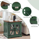 24" End Table with Charging Station, Farmhouse Night Stand with Glass Barn Door, Green Nightstands with Adjustable Storage Shelf, Large Wood Square Bed Side Table for Living Room, Bedroom by CozyNest Decor