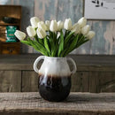 White Gradient Ceramic Vase with 2 Handles, Modern Farmhouse Decor, Rustic Terracotta Pottery, Decorative Flower Vases, Clay Small Vase, Centerpiece for Dining Table - 7 Inch Tall by GreenHaven Gardens