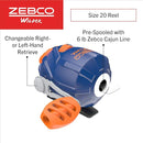 Zebco Wilder Fishing Reel and Rod Combo, 4'3" Durable Fiberglass Rod with Built-In Carabiner, Patented No-Tangle Reel, Pre-Spooled with 6-Pound Zebco Cajun Fishing Line, Blue/Orange by TinyTreasures Baby Boutique