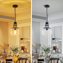 WUZUPS Chandelier Rustic Farmhouse Industrial Round Ceiling Pendant LED Light Fixture with Clear Glass Shades for Dining Room Kitchen Island Foyer Entryway, H 13" x W 10", E26 Base, Black by CozyNest Decor