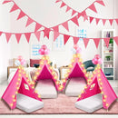 2 Pack Kids Teepee Tent with Mattress,Fitted Sheet,Light String,Washable Natural Cotton Toddler Play Tent for Girls Boys Indoor Outdoor Sleepover Slumber Birthday Party(Rose Red) by TinyTreasures Baby Boutique