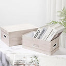 Briful Set of 2 Rustic Wood Grain Storage Boxes with Lids – Stackable Rectangular Organizer Bins, 14'' + 13'' Set Decorative Storage Containers for Bedroom, Living Room, Gifts by CozyNest Decor