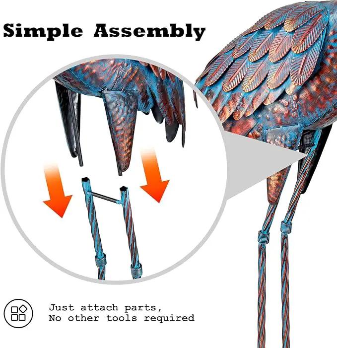 Kircust Garden Crane Statues Patina Heron Decoy, Standing Metal Crane Sculptures Bird Yard Art for Outdoor Decor, 47-48 Inch, Set of 2, photo 7 of 9