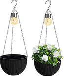 Hanging Baskets for Plants Outdoor - 2 Pack Black Plastic Solar Flower Pots with Drainage Holes & Removable Saucer, Self-Watering Hanging Planters for Garden, Porch, Balcony, Patio by CozyNest Decor