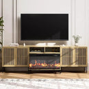 3-Sided Glass Farmhouse Fireplace TV Stand for TVs Up to 100 Inch, Entertainment Center with 36" Electric Fireplace, Oak TV Console with Storage Cabinets for Living Room by CozyNest Decor