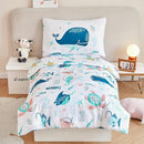 PERFEMET 4 Pcs Toddler Bedding Set Ocean Themed Toddler Comforter for Girl Soft Reversible Under Sea Animals White Toddler Bed in A Bag for Boys Girls(White, Whales) by TinyTreasures Baby Boutique