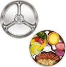 Korean Stainless Steel Divided Round Plates, Little Kids Toddlers Babies Tray, BPA Free, Diet Control, Camping Dishes, 8 Inch Compact Serving Platter, 3 Compartment Plate, Set of 2 by TinyTreasures Baby Boutique