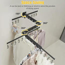 BESy Tri-Fold Foldable Clothes Drying Rack Retractable Hanging Collapsible Dryer Hanger Racks for Laundry Balcony Bathroom Space Saver Outdoor Indoor 20 Clips Aluminum Alloy Wall Mounted Matte Black by CozyNest Decor
