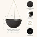 LA JOLIE MUSE Large Hanging Planters for Outdoor Plants - 13 Inch Hanging Basket for Patio Set of 2, Speckled Black by GreenHaven Gardens