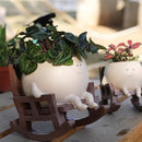 Smily Face Planter Pot Cute Resin Flower Head Planters for Indoor Outdoor Plants Unique Sitting Rocking Chairs Succulent Pots for String of Pearls Plant Live Gift Ideals with Drainage Hole by GreenHaven Gardens