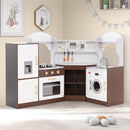 Costzon Corner Kids Kitchen Playset, Wooden Play Kitchen with Sounds & Lights, Washing Machine, Ice Maker, Microwave, Oven, Sink & Faucet, Pretend Toy Kitchen Set for Toddler, Gift for Boys Girls by TinyTreasures Baby Boutique