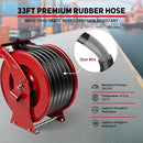 Retractable Diesel Fuel Hose Reel - 1 inch x 33ft Spring Driven Auto Swivel Rewind Hose Holder Reel with Fueling Nozzle, 300 PSI Industrial Steel for Aircraft Ship Vehicle Tank Truck, Red by GreenHaven Gardens