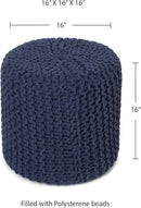 REDEARTH Cylindrical Pouf Ottoman -Hand Knitted Poof Pouffe Accent Chair Seat Footrest for Living Room, Bedroom, Nursery, kidsroom, Patio, Gym; 100% Cotton (16x16x16; Navy Blue) by CozyNest Decor