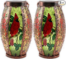 2PCS Cardinal Solar Lanterns Glass & Metal Hanging Light Outdoor Waterproof 16" H Tabletop Lamp with Hollowed-Out Design with Shepherd's Hooks for Garden Patio Table Decor, Green by GreenHaven Gardens