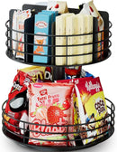 Snack Organizer - Versatile Snack Storage 2 Tier Lazy Susan with Convenient Grab-and-Go Design, Metal Snack Holder for Home, Office, Breakroom, 11.85" L x 11.85" W x 13.3" H (Matte Black) by CozyNest Decor