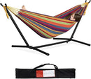 PNAEUT Double Hammocks with Stand for Outside, Portable Space Saving Heavy-Duty Steel Stand for Indoor Outdoor Patio with Carrying Bag, 450 lbs Capacity (Tropical) by GreenHaven Gardens