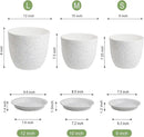 Large Flower Pots 12/10/9 inch, Set of 3 Modern Decorative Plastic Planters with Drainage Holes and Saucers for Garden House Plants, Plant Pots for Indoor Outdoor Plants, Speckled White by GreenHaven Gardens