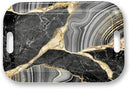 Serving Trays with Handles, 14.5 x 9.8 inch Rectangular Plastic Tray for Restaurant, Kitchen, Abstract Background Black Marble by CozyNest Decor