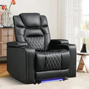 ANJ Power Recliner Chair with USB Port, Electric PU Leather Home Theater Seating for Living Room, Movie Reclining Chairs with Blue Ambient Lighting, Hidden Arm Storage, Cup Holders (Black) by CozyNest Decor