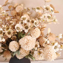 Beige Silk Flower Arrangements For Home Decor, Large Floral Centerpieces For Tables, Fake Mums + Eucalyptus + Wild Flowers in Bulk, Long Stem Artificial Flowers Coffee Dining Table, Faux Mums Flowers by CozyNest Decor