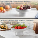 ONEMORE Ceramic Fruit Bowl, 10" Large White Removable Pedestal Bowl for Kitchen Counter, Modern Footed Fruit Bowl with Draining Holes, Decorative Fruit Bowls for Vegetables, Snacks, Candies by CozyNest Decor