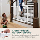 Cumbor 29.7-57" Extra Wide Baby Gate for Stairs, Mom's Choice Awards Winner-Dog Gate for Doorways, Pressure Mounted Walk Through Safety Child Gate for Kids Toddler, Tall Pet Puppy Fence Gate, White by TinyTreasures Baby Boutique