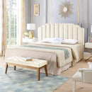24KF Cream Velvet Tufted King Upholstered Headboard, Modern Vertical Channel Design California King Headboard with Stepped Silhouette Top Edge,Cream by CozyNest Decor