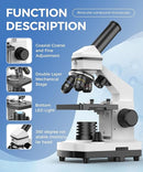 Compound Microscope for Adults & Kids - 100X-2000X High-Power Biological Microscope for Students, School Lab & Home Education, with Slides Set & Phone Adapter (White) by TinyTreasures Baby Boutique