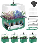Seed Starter Tray, 60-Cells Seedling Starter Trays with Grow Light, Self-Watering Seed Germination Kit for Indoor Gardening Seed Starting (5 Pack, Green Base) by GreenHaven Gardens