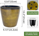 Dexceder 13x12 Self Watering Planter with Wheels Indoor Outdoor, Inner Pot Design, Thickened Large Floor Standing Flower Plant Pot with Water Level Indicator (Yellow Brown Gradient) by CozyNest Decor