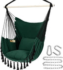 Y- STOP Hammock Chair Hanging Rope Swing, Max 500 Lbs, 2 Cushions Included, Large Macrame Hanging Chair with Pocket for Superior Comfort, with Hardware Kit, Green by GreenHaven Gardens