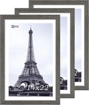 VCK 14x22 Picture Frame Set of 3, Gray Solid Wood Poster Picture Frame, Exclusive Wood Grain, Wall Mounting Hanging by CozyNest Decor