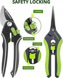 Garden Shears Set: 8.5" Bypass Pruning Shears & 6.5" Straight Trimming Scissors, Ultra-Sharp Garden Scissors with Stainless Steel Blades, Safety Lock, Gardening Gifts for Women Men, 2 Pack by GreenHaven Gardens