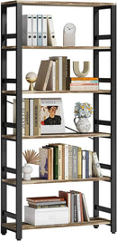 IRONCK Bookshelf, 31.5in Wide Shelf 6 Tier Bookcase, 110lbs/shelf Vintage Industrial Style Bookshelves for Bedroom, Living Room and Home Office, Industrial Brown by CozyNest Decor