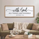 With God All Things are Possible Framed Wall Art, 40''×15'' Natural Religious Rustic Bible Verse for Christian God Jesus Christ Prayer, Holy Positive Horizontal Inspirational Catholic Scripture Decor by CozyNest Decor