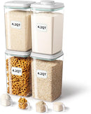 Ankou Airtight Food Storage Container with Pop Lid & 130ml Scoop, 4L/4.2qt *4 BPA-Free Cereal, Rice, Flour, Pasta & Snack Container, Stackable & Durable,Kitchen Pantry Organizer by TinyTreasures Baby Boutique