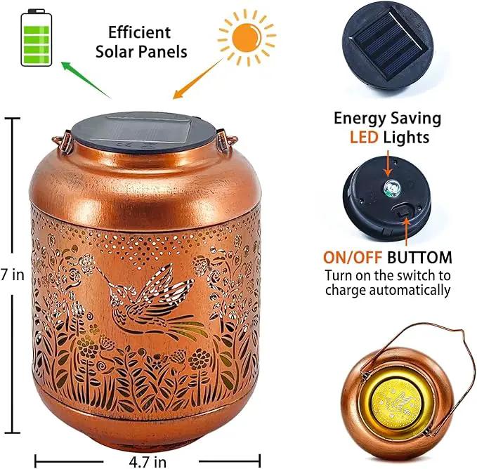 2 Pack Hummingbird Outdoor Solar Hanging Lanterns Waterproof LED Solar Lights Metal Decorative Lanterns for Garden, Patio, Courtyard, Backyard, Yard Decor Unique Hummingbird Gifts for Women Gardening, photo 6 of 6