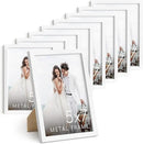 HAUS AND HUES 5x7 White Metal Picture Frames - Bulk Frames 5X7 - Features Premium Aluminum, Vertical Hanging, Easel Back for Tabletop, Home, Office (5x7 in, White, Set of 9) by CozyNest Decor