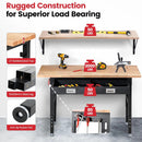 Work Bench for Garage with Shelf Bracket 60 x 22 Inch Heavy Duty Rubberwood Tabletop Work Table Adjustable Height Workbench with Drawer, Power Outlets for Woodworking Shop, Home, Office by GreenHaven Gardens